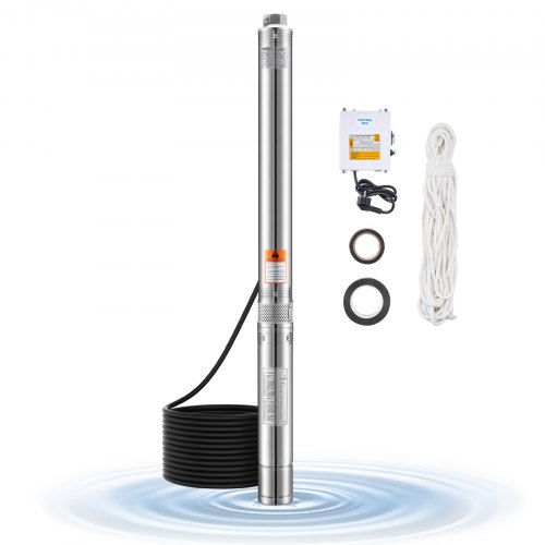 VEVOR Deep Well Submersible Pump, 910W Input Power, 230V, 100 L/min Flow, 53 m(174 ft) Head, 20 m(65.62 ft) Cord with External Control Box, Stainless Steel Water Pump, IP68, for Industrial Irrigation & Home Use