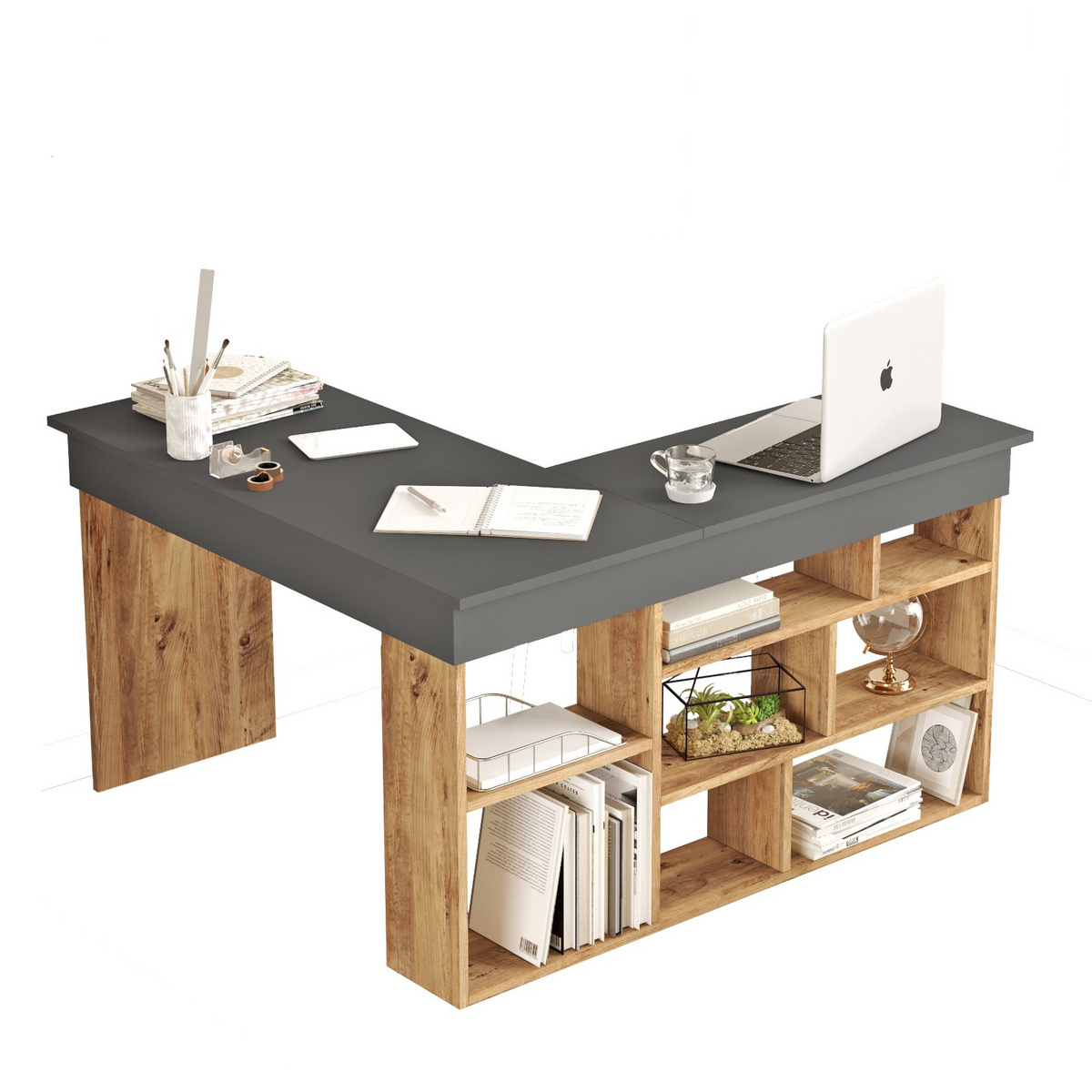 Norda Design Moderni opiskelupöytä, Atlantin mänty ja antrasiitti, 129 x 72 x 120 cm | 100 % melamiinipäällyste, 18 mm paksu | Tyylikäs ja toimiva ...