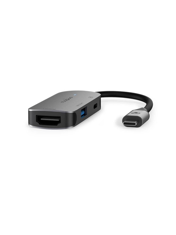 Nedis USB N Moniporttisovitin | 3-in-1 | USB 3.2 Gen 1 | USB-CTM Uros | HDMITM Ulostulo / USB-A Naaras / USB-CTM Naaras | 5 Gbps | 0.10 m | Pyöreä | Niklattu | PVC | Harmaa | Laatikko