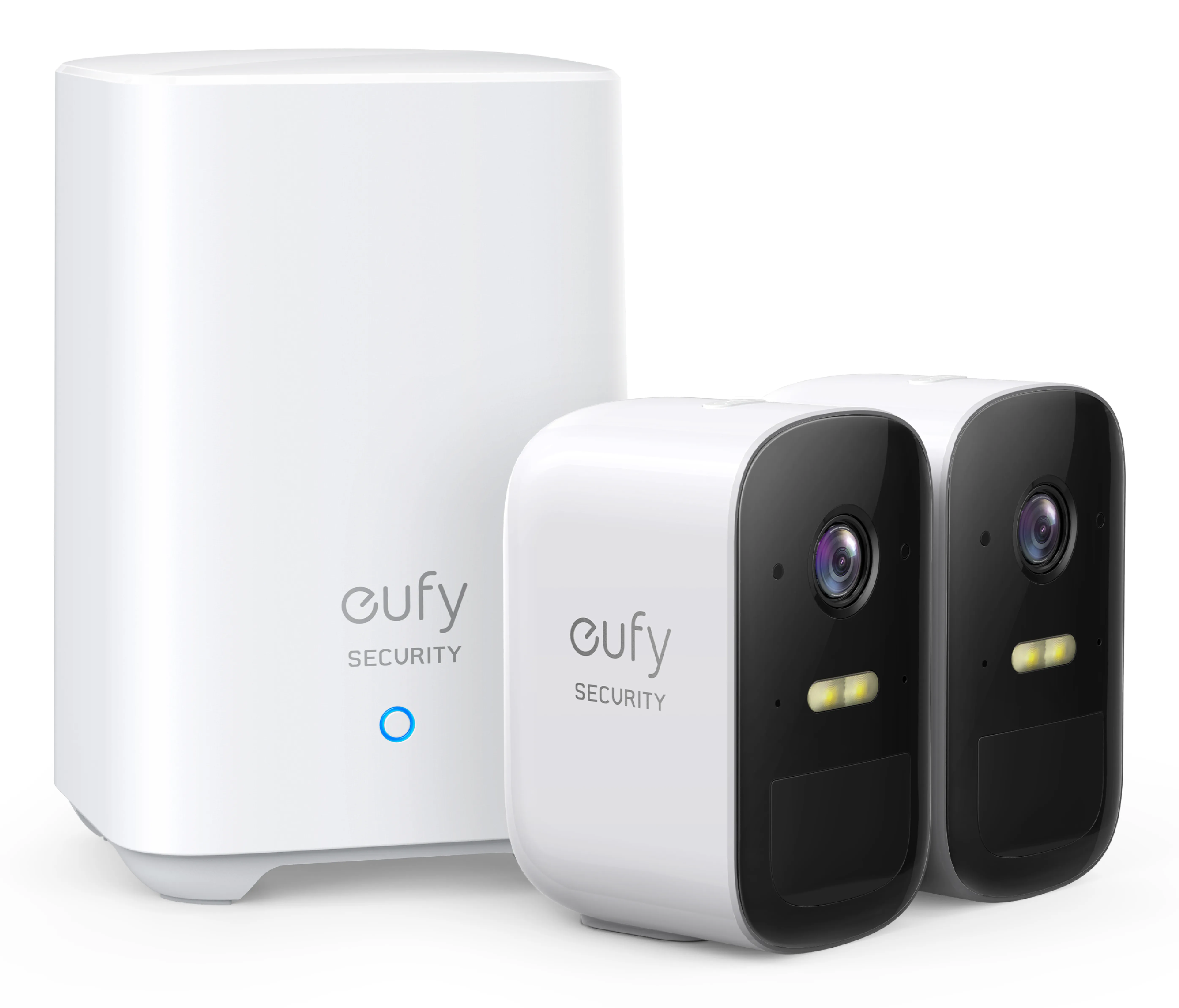 Eufy Cam 2C -paketti, jossa on 2 kameraa ja Homebase.