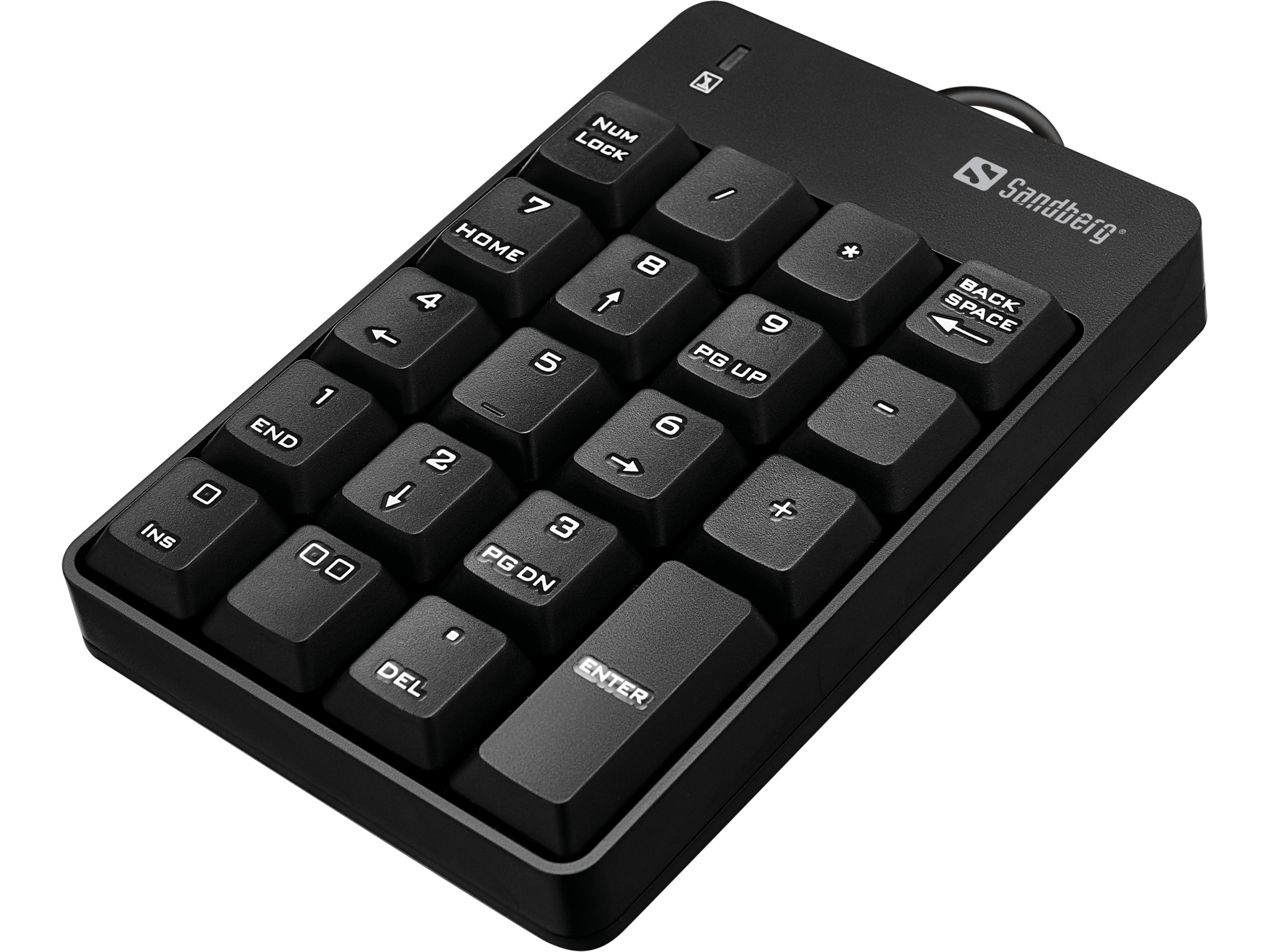 Sandberg USB Wired Numeric Keypad, USB, 19, Kannettava tietokone/PC, 1,5 m, Musta