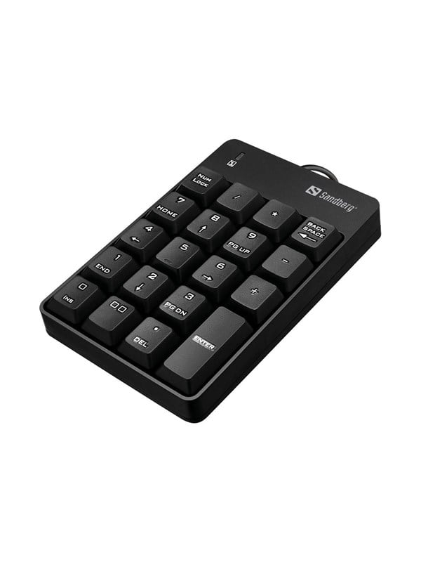 Sandberg USB Wired Numeric Keypad, USB, 19, Kannettava tietokone/PC, 1,5 m, Musta