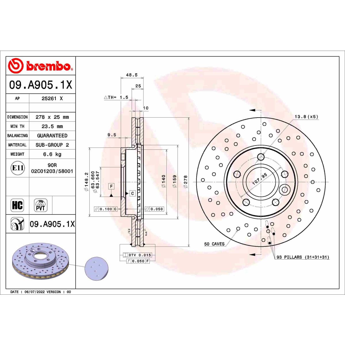 Jarrulevy BREMBO 09.A905.1X