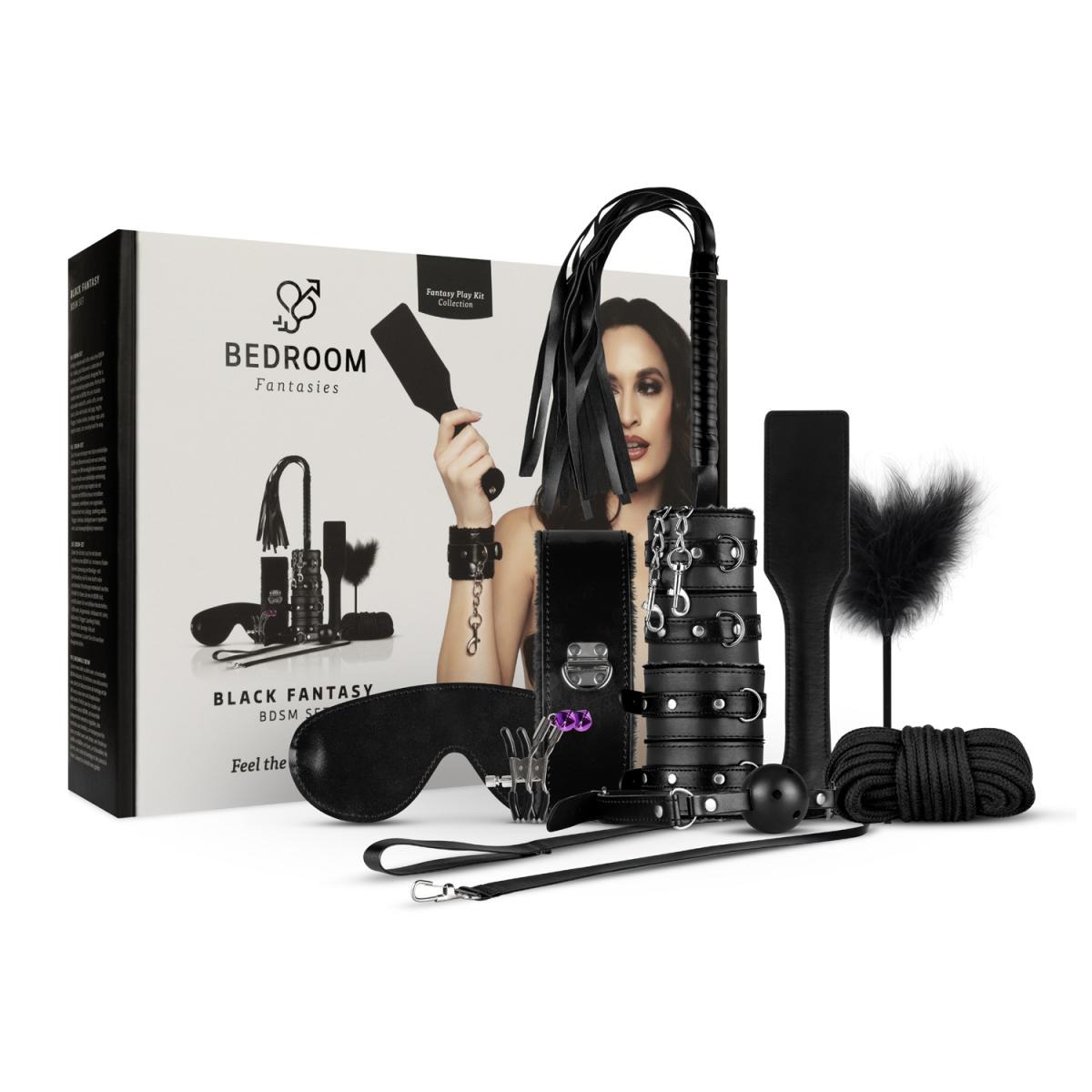 Bedroom Fantasies Secret Pleasure Chest Black Fantasy BDSM-setti, 10 osaa