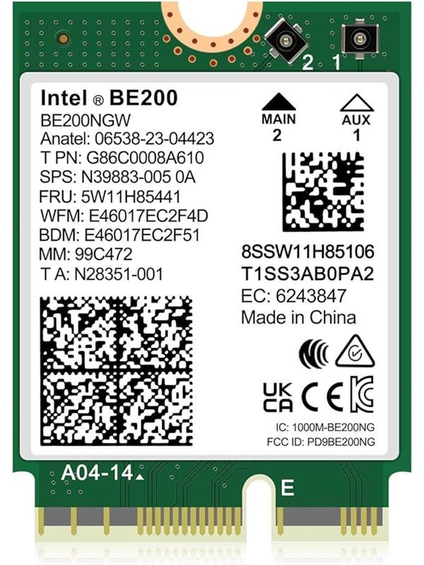 Intel Wi-Fi 7 BE200 - Verkkosovitin - M.2 2230 - 802.11ax (Wi-Fi 6E), Wi-Fi 7, Bluetooth