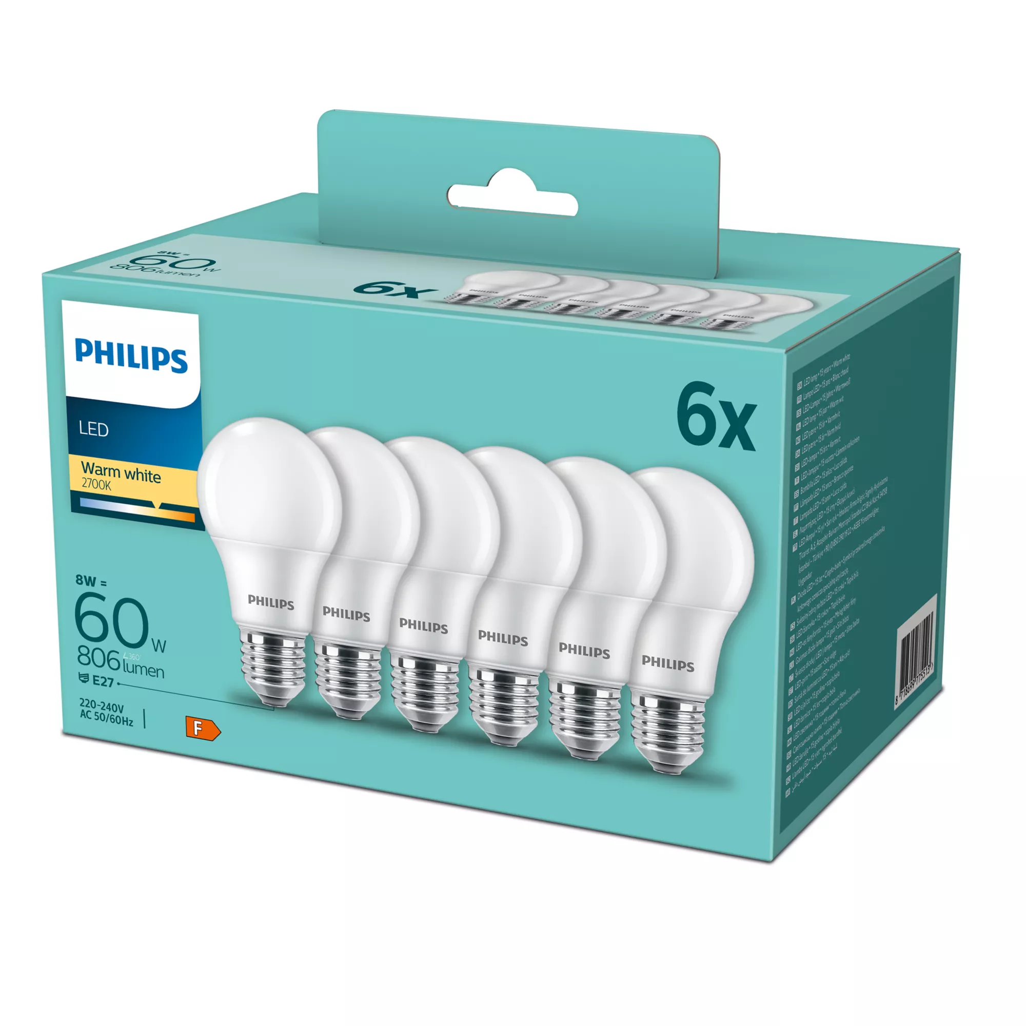 Philips Led E27 Normal Frost 8w (60w) 806 Lumen 6-pack