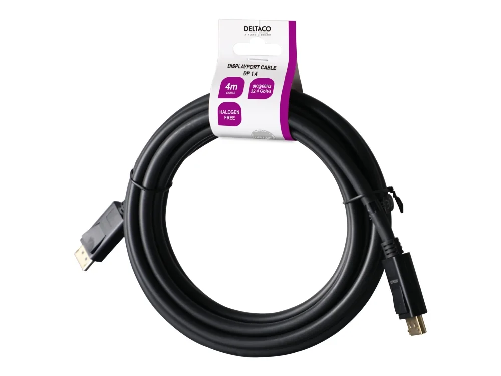 Deltaco DP8K-1040-LSZH, 4 m, DisplayPort, DisplayPort, DisplayPort, Hanstik, Hanstik, 7680 x 4320 pikseliä