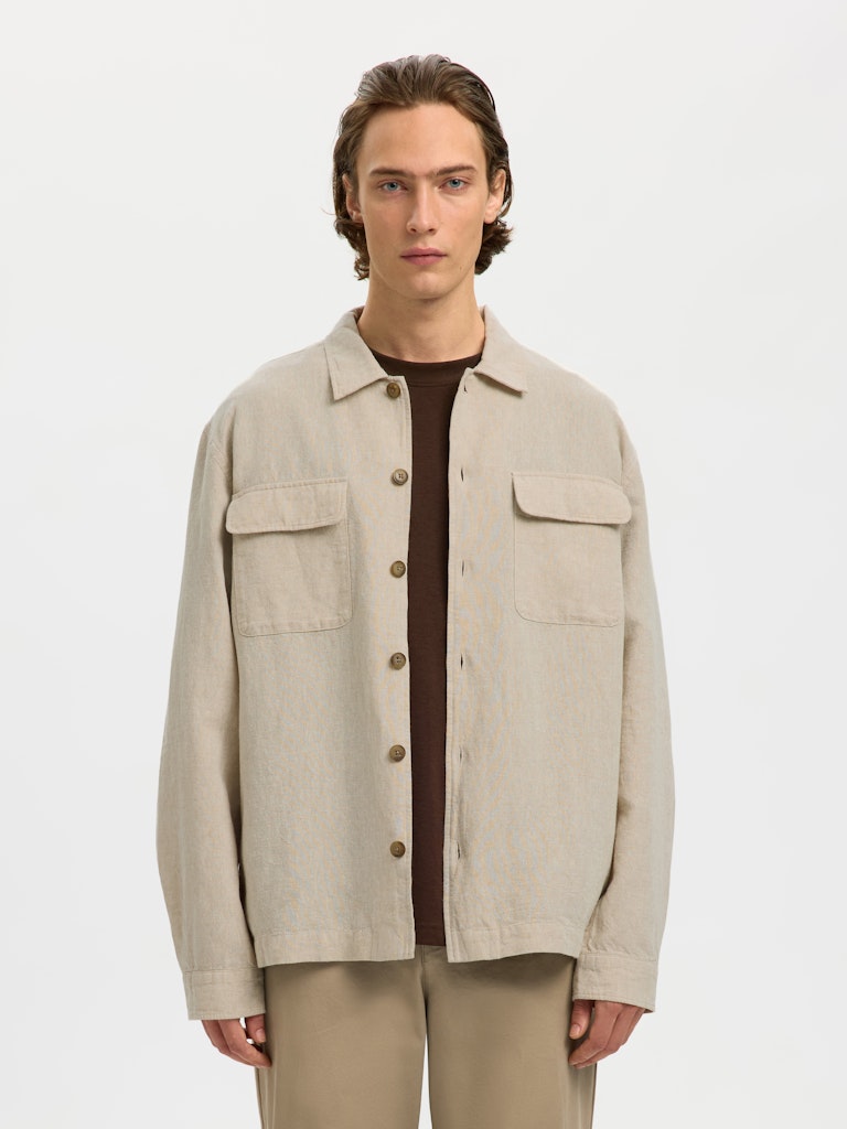 Selected miesten paitatakki SLHLEROY Linen Blend Overshirt, Pure Cashmere