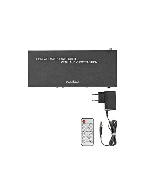 Nedis HDMI TM Matriisi | 4x 2-Väylää port(s) | 4x HDMITM Input | 2x 3.5 mm / 2x HDMITM Output / 2x TosLink | 4K@60Hz | 18 Gbps | Kauko-ohjattu | Metalli | Antrasiitti