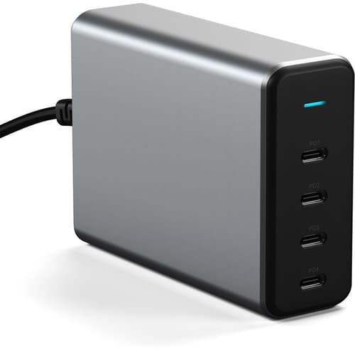 Satechi 165 W:n Usb-c 4-porttinen Pd Gan Charger -laturi Harmaa, Musta
