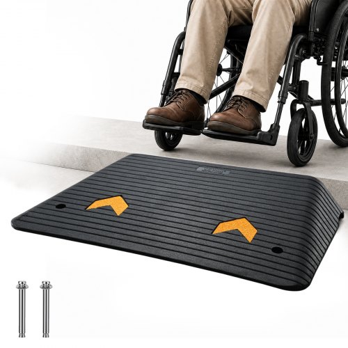 VEVOR Upgraded Rubber Threshold Ramp, 7.6 cm Rise Door Ramp with 1 Channel, Natural Rubber Car Ramp with Non-Slip Textured Surface, 15000 kg Load Capacity Curb Ramp for Wheelchair and Scooter