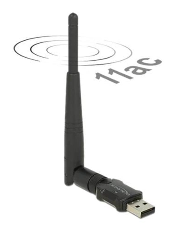 DeLOCK langaton USB-verkkokortti, ulkoinen antenni, 802.11ac, musta