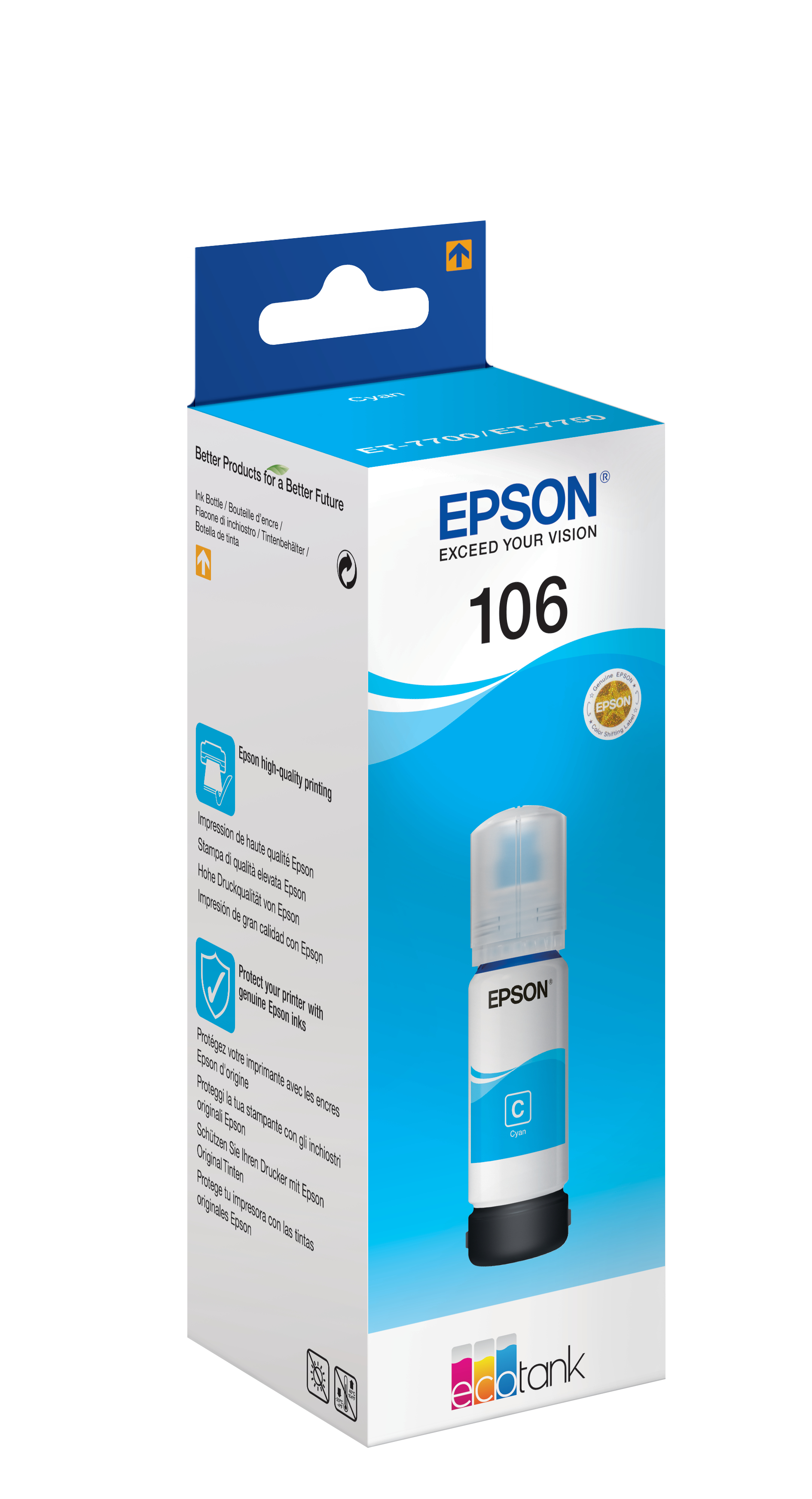 Epson 106 EcoTank -mustepullo, 70 ml, syaani