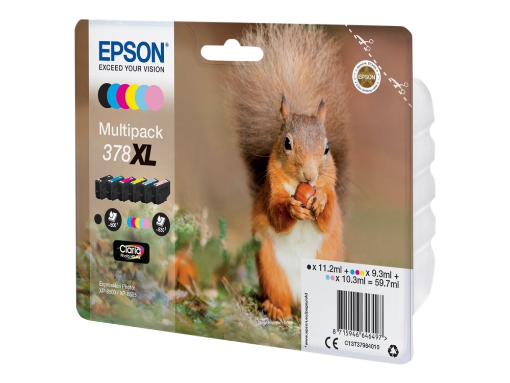 Epson Squirrel 378XL Orava Claria Photo HD, moniväripakkaus, 6 väriä, High (L) Yield, Musta, Syaani, Vaalea syaani, Magenta, Vaalea Magenta, Keltainen, 11,2 ml, 9,3 ml, 1 kpl, 500 sivua