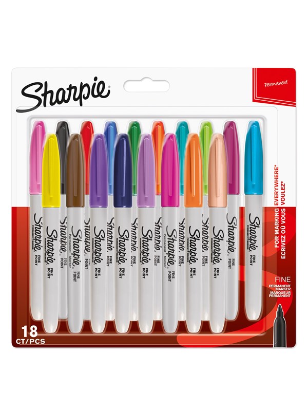 Sharpie -permanenttitussit | Kapea kärki | Lajitelma hauskoja värejä | 18 kpl