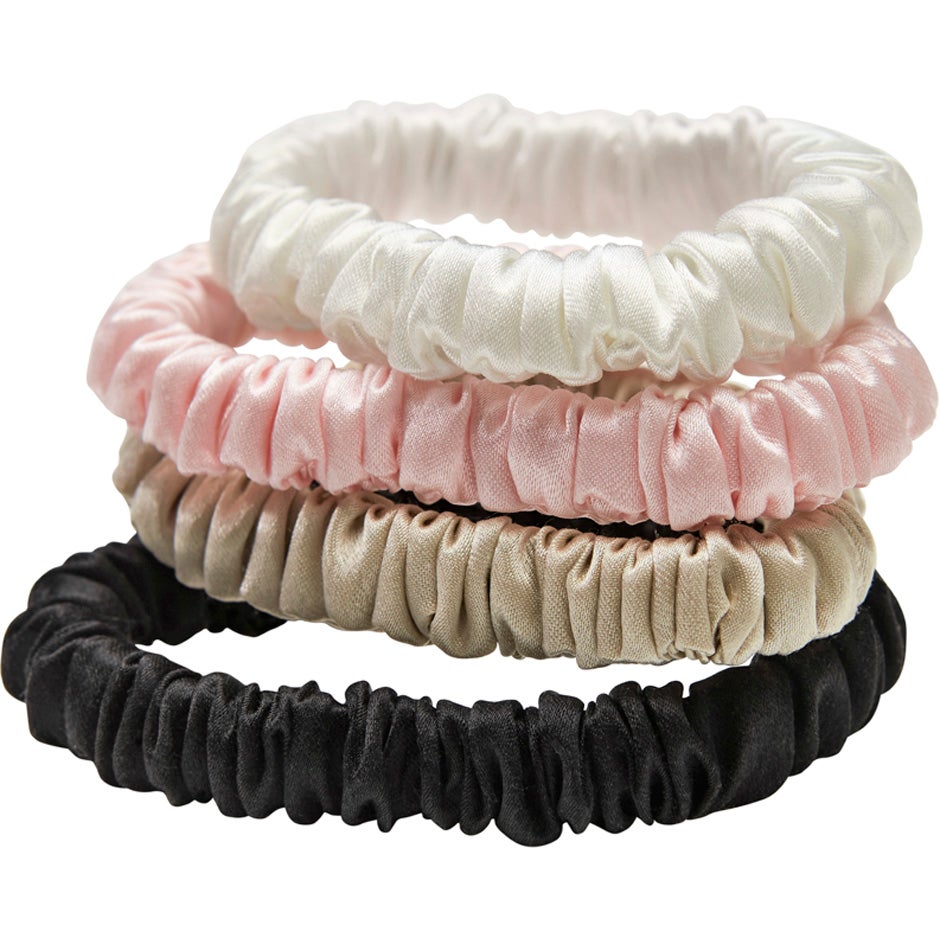Lenoites Mulberry Silk Skinny Scrunchies White/Pink/Beige/Black - 4 pcs