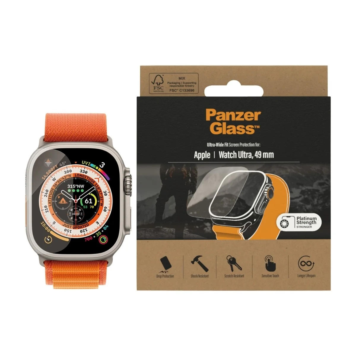 PanzerGlass™ | Näytön suojakalvo älykellolle - lasi - Kristallinkirkas | Apple Watch Ultra (49mm)