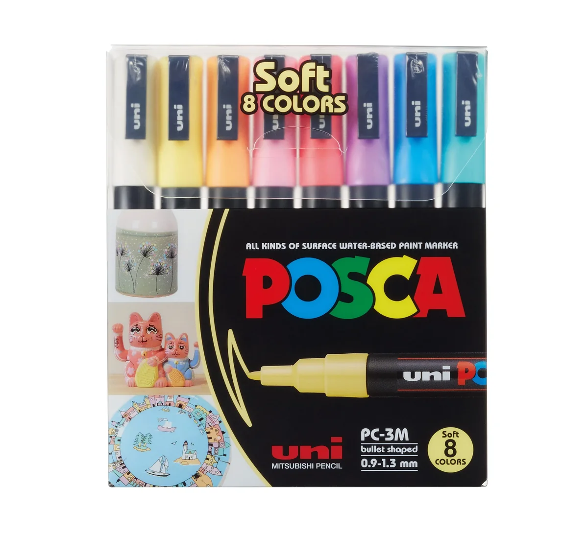 Marker Uni Posca PC-3M Soft Colors med 8 stk. ass. farver