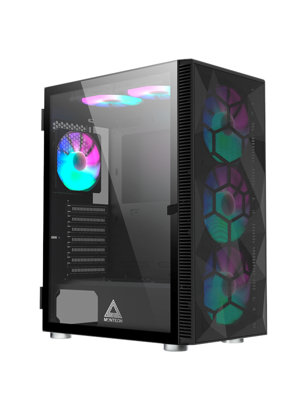 Montech X3 Mesh -miditornikotelo RGB-valaistuksella, musta