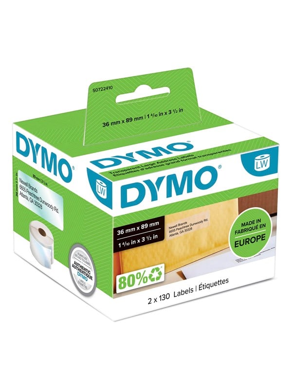 DYMO LabelWriter stora transparenta adressetiketter, 89x36mm, 260st