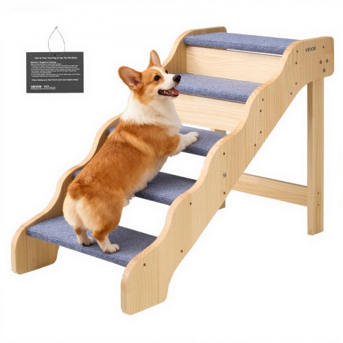 VEVOR Wood Pet Stairs, 5-Step Dog Stairs for High Beds, Sofa & Cars, 68 kg Load Capacity, Non-Slip Surface, Stable Cat & Dog Step Ladder for Small Medium Large Older Pet Puppy Essentials