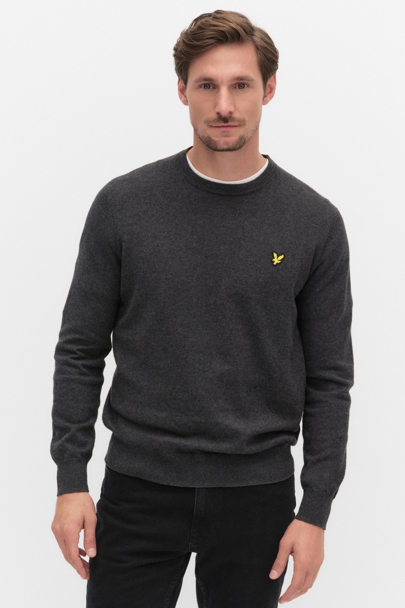 Cotton merino jumper, CHARCOAL MARL, M