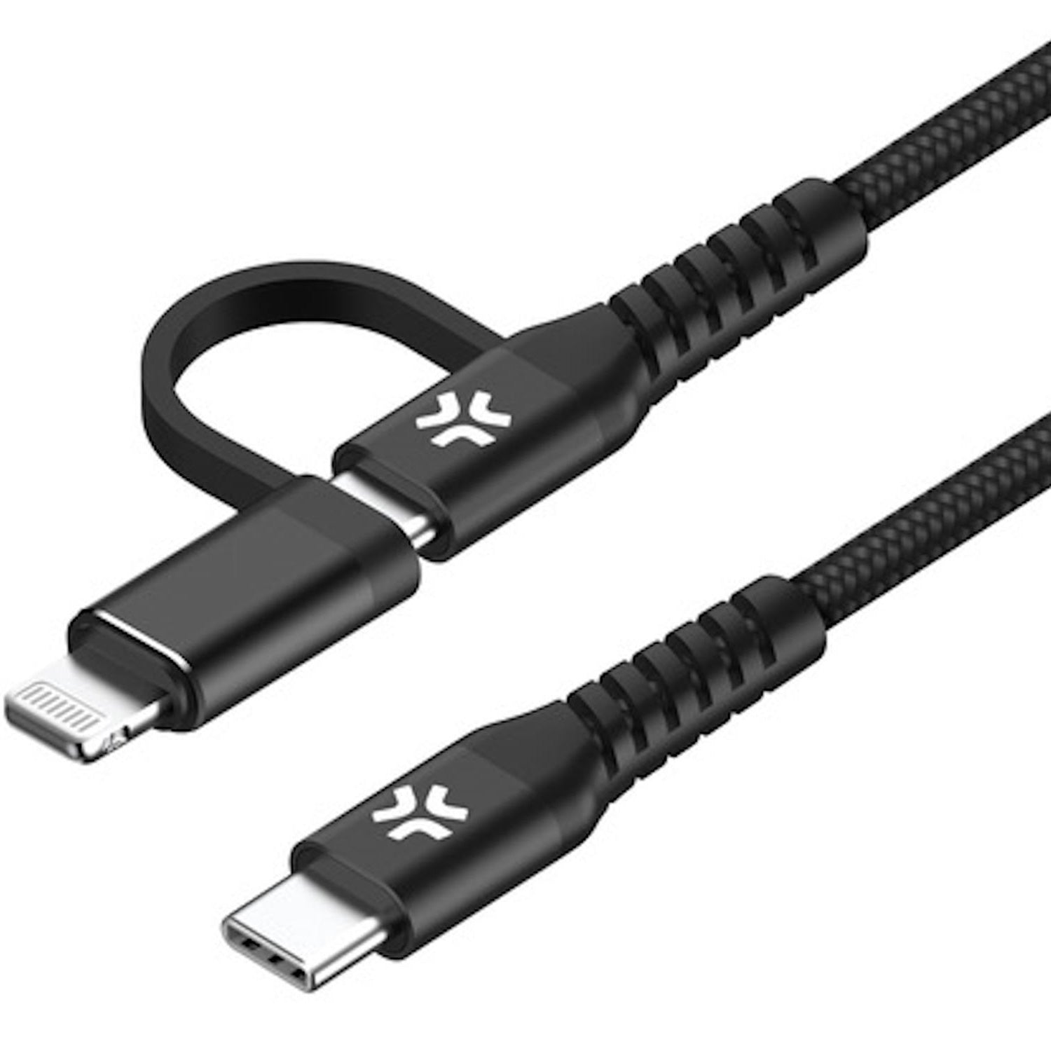 2-in-1-kaapeli USB-C - USB-C/Lightning 60W 1m Musta