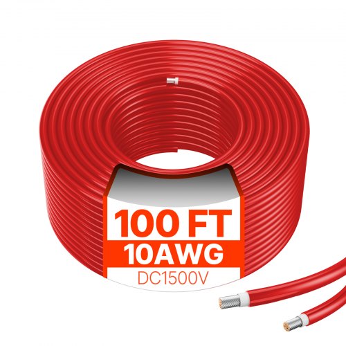 VEVOR 30.48m/100FT Solar Panel Extension Cable, 6mm2/10AWG Solar Extension Cable Wire, 6mm2 IP67 Waterproof PV Cable for Home, Ship and RV Solar Panels, Red