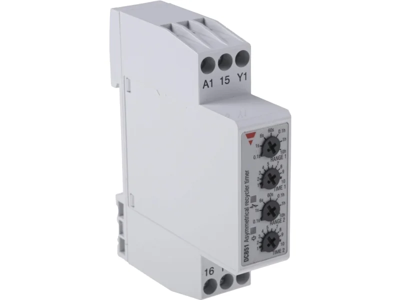 CARLO GAVAZZI Epäsymmetrinen kello, tauko- tai pulssikäynnistys, 1CO potentiaalivapaa 5A, 250VAC, kelan jännite 24VDC / 24-240VAC, 0,1s.-100h., DIN