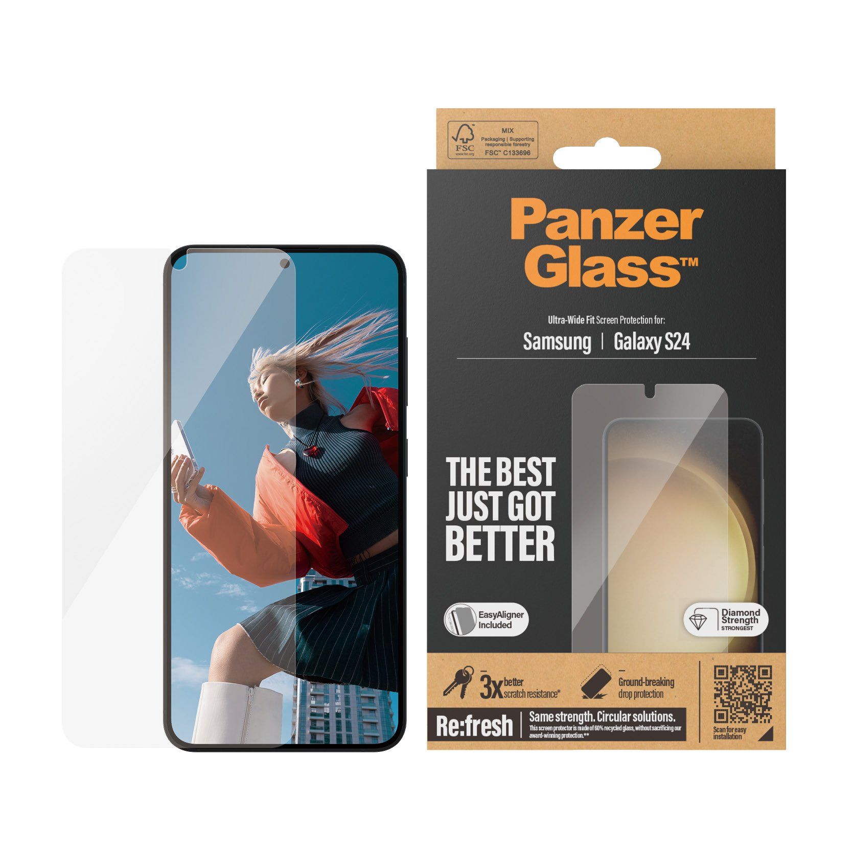 PanzerGlass Samsung Galaxy S25/S24 näytön suojalasi Ultra-Wide Fit mukana sovitin