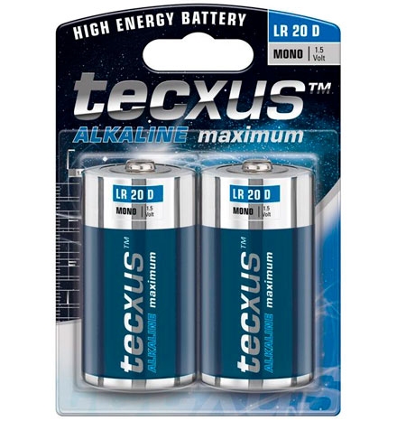tecxus LR20/D (Mono) batteri, 2 st. blister alkaliskt manganbatteri, 1,5 V