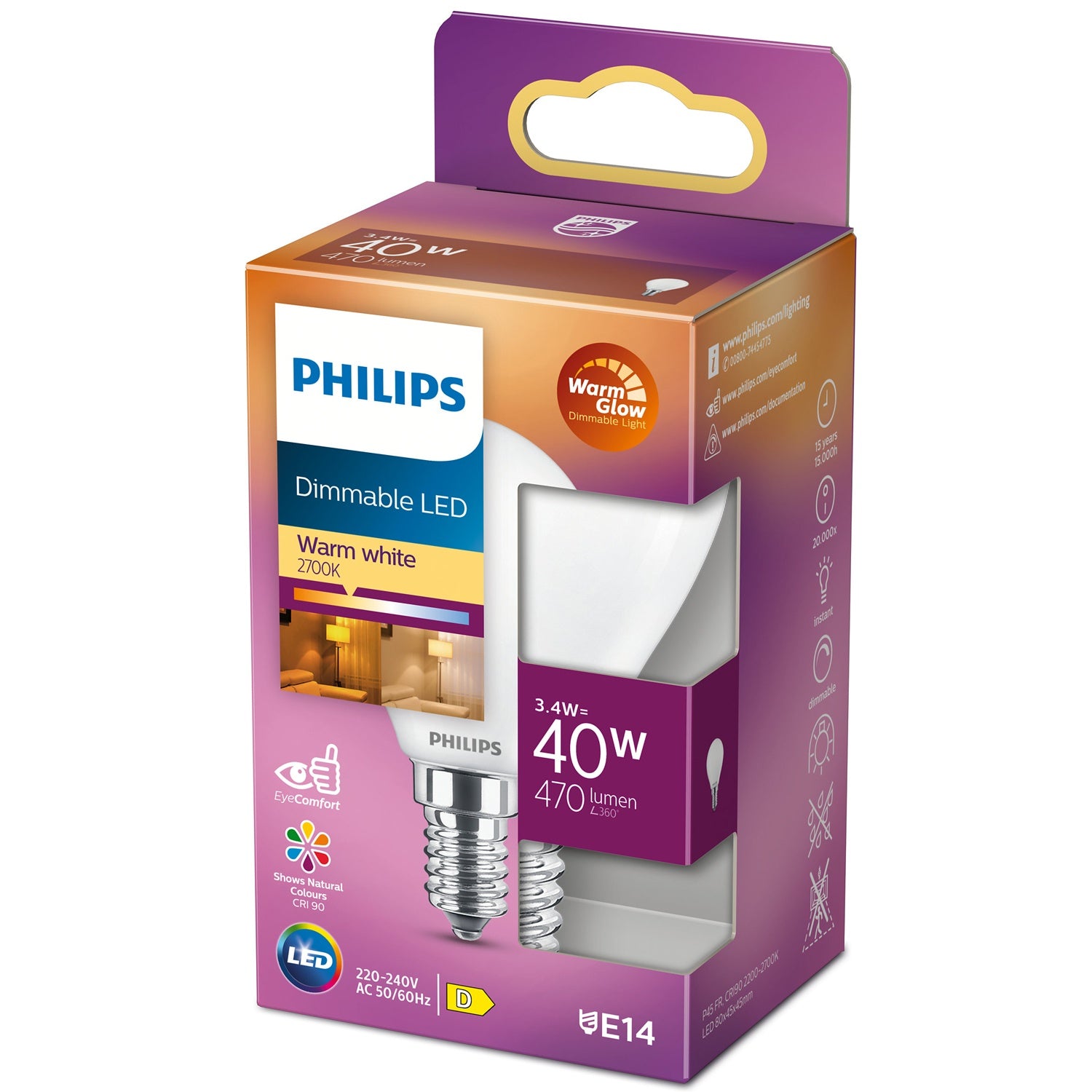Philips LED Classic LED-lamppu P45 E14 3,4W (40W) Himmennettävä Matta 2200-2700K