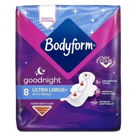 Bodyform Goodnight Ultra Large Terveyssiteet Siivekkeillä - 8 kpl
