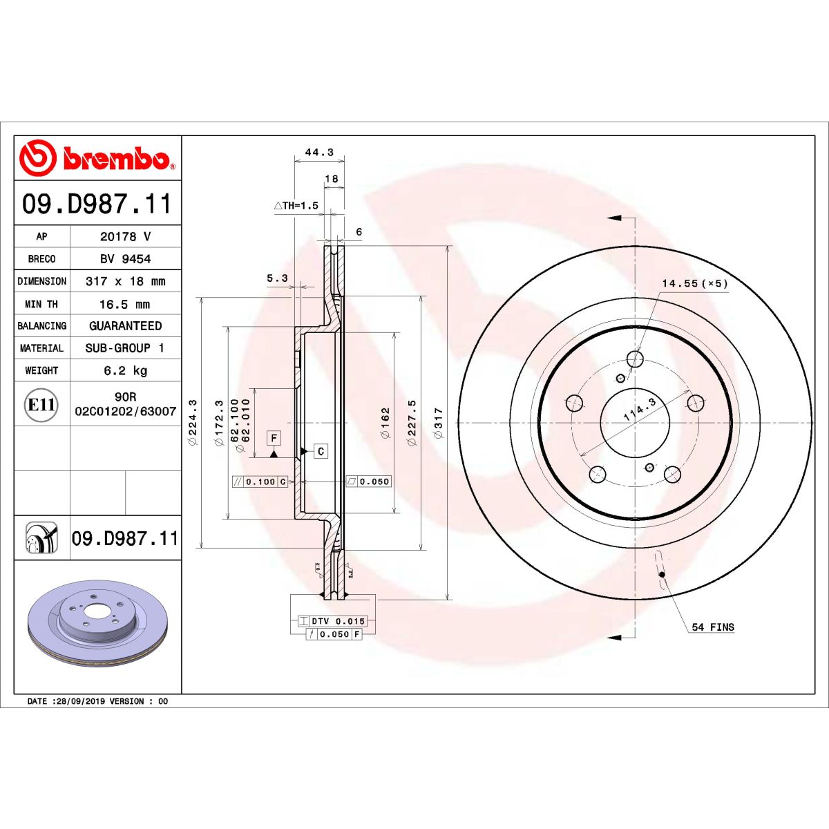Jarrulevy BREMBO 09.D987.11