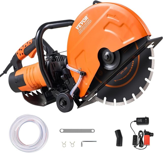 VEVOR 14"/35.6 cm Electric Concrete Saw Wet/Dry Saw Cutter with Water Pump and Blade