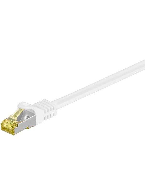 Goobay RJ45 patchkabel S/FTP (PiMF), 500 MHz, med CAT 7 råkabel, vit, 5 m LSZH halogenfri kabelhölje, koppar, RJ45-kontakt (CAT 6A)