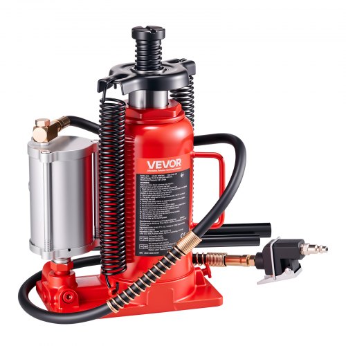 VEVOR Air Hydraulic Bottle Jack, 20 Ton Load Capacity, 260-495 mm Lifting Range, Pneumatic/Manual Heavy Duty Welded Bottle Jack with Pump for Car, Pickup, Truck, RV, SUV, Auto Repair, House Lift, Red