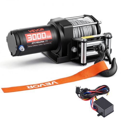 VEVOR 1360 kg Electric Winch, 12V DC ATV/UTV Winch with Φ5 mm x 12 m Steel Wire Rope & Wired Remote Control, IP55 Waterproof, Aluminum Housing Fairlead Mount Plate for Towing ATV, Black