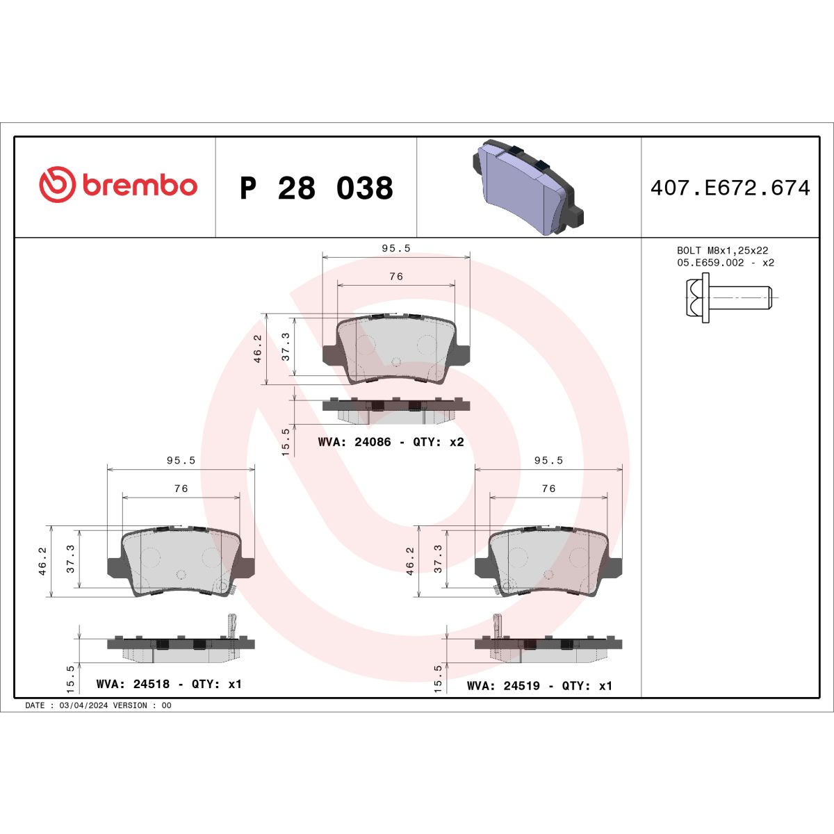 Jarrupalat, levyjarru BREMBO P 28 038