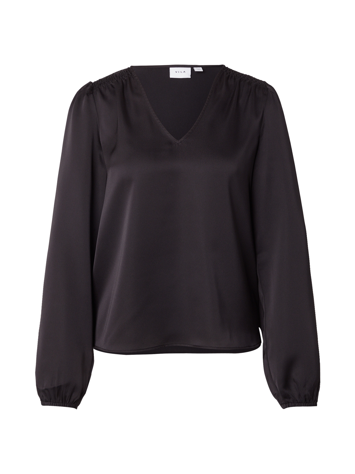 Vila naisten pusero Vielette L/S Smock Satin Top, musta