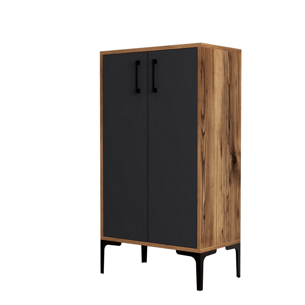 Norda Design moderni kenkäkaappi, pähkinä ja antrasiitti, 60x111x35 cm | 100 % melamiinipinnoitettu, metallijalat, seinään kiinnitettävä