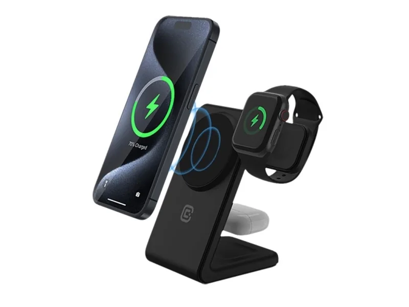 CRONG MagSpot Pivot Stand - 3-in-1 Wireless Charger with MagSafe for iPhone Apple Watch and AirPods - Black