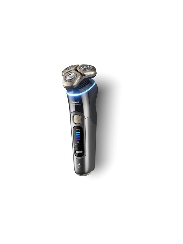 Philips i9000 Prestige Ultra XP9402/31 Wet & Dry -sähköparranajokone, jossa SkinIQ Pro, Parranajokone kääntyvällä päällä, Harmaa, Triple Action Lift & Cut System, Ruostumaton teräs, LCD, Connects via Bluetooth
