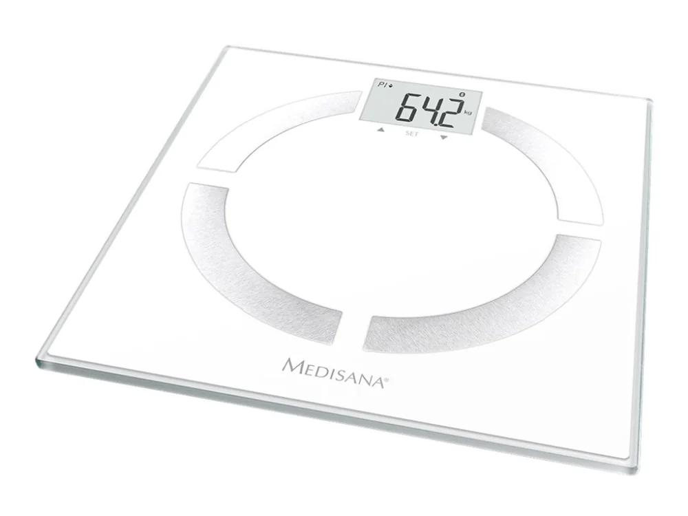 Medisana BS 444, Sähkökäyttöinen henkilövaaka, 180 kg, Valkoinen, 8 käyttäjä (t), LCD, 335 mm