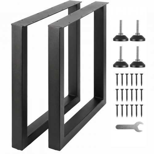 VEVOR 711.2MM Adjustable Furniture Legs, Square Reinforced Steel Office Table legs Set of 2 for DIY, Max Load 453.6KG Heavy Duty Desk Legs, Quick Instalation & Rich Accessories Legs Black