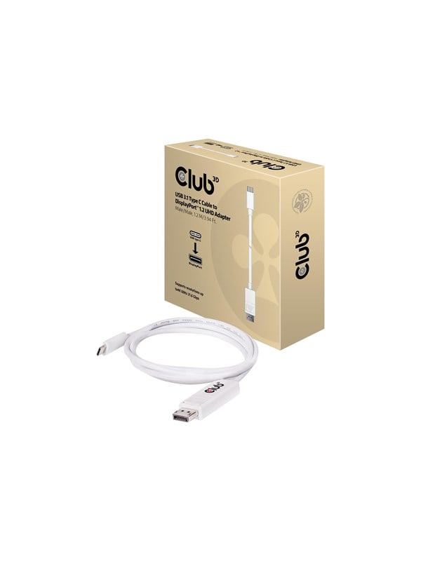 Club 3D CAC-1517 USB-C – DisplayPort 1.2 -kaapeli, 1,2 m, valkoinen