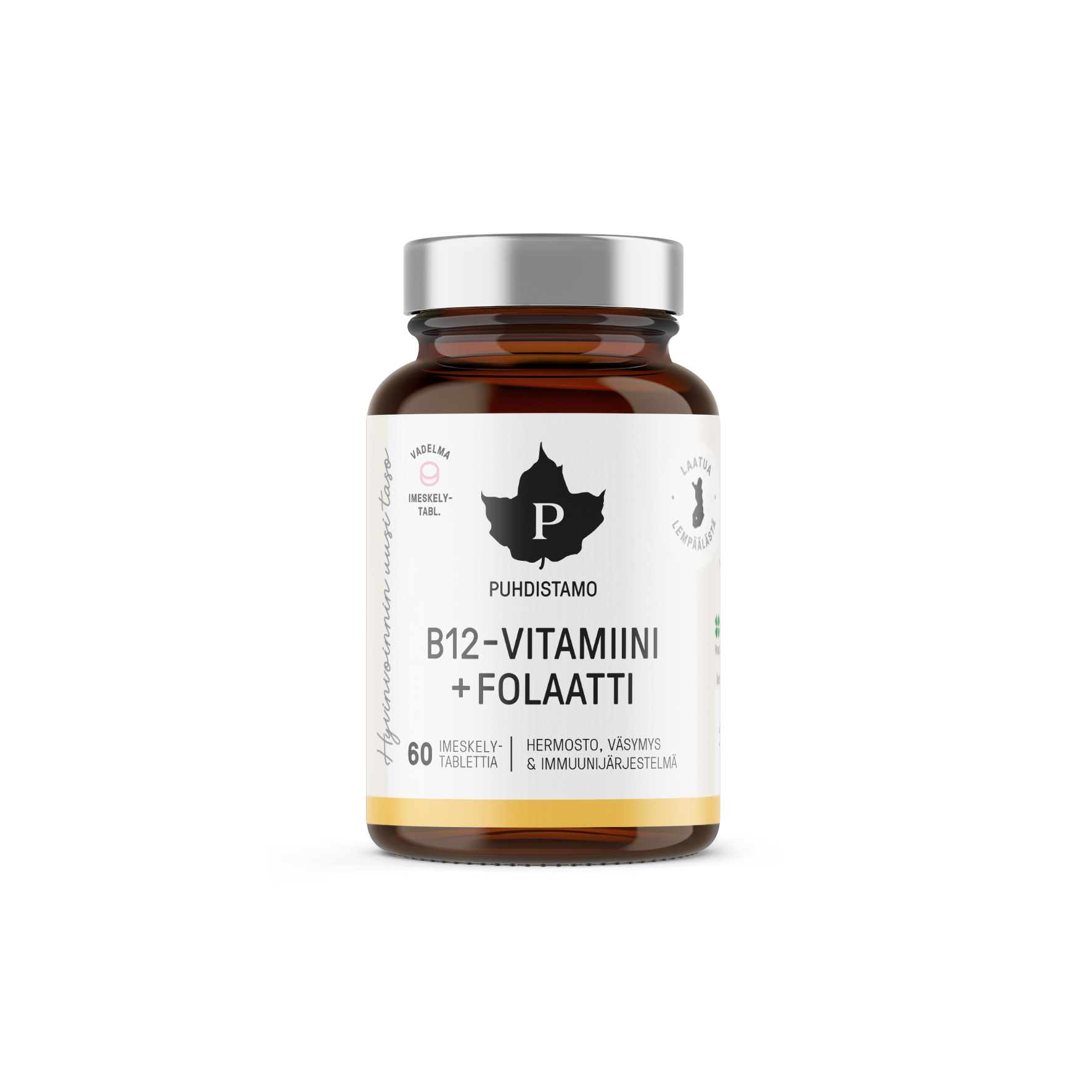 Puhdistamo B12-vitamiini + Folaatti, Vadelma 60 kaps