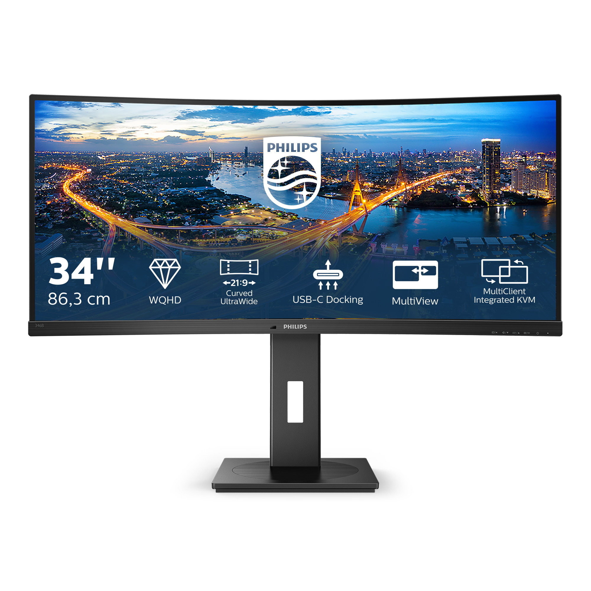 Philips B-Line 346B1C 34" UWQHD, VA -kaareva näyttö, USB-C hub
