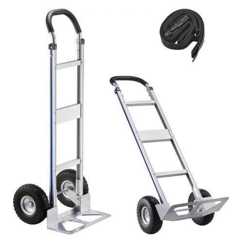 VEVOR Hand Truck, 226.9 kg Load Capacity, Heavy-Duty Hand Truck Dolly with Non-Slip Wheels & Handle, Aluminum Alloy Portable Trolley Dolly with Tie-down Strap for Moving Home, Office, Warehouse
