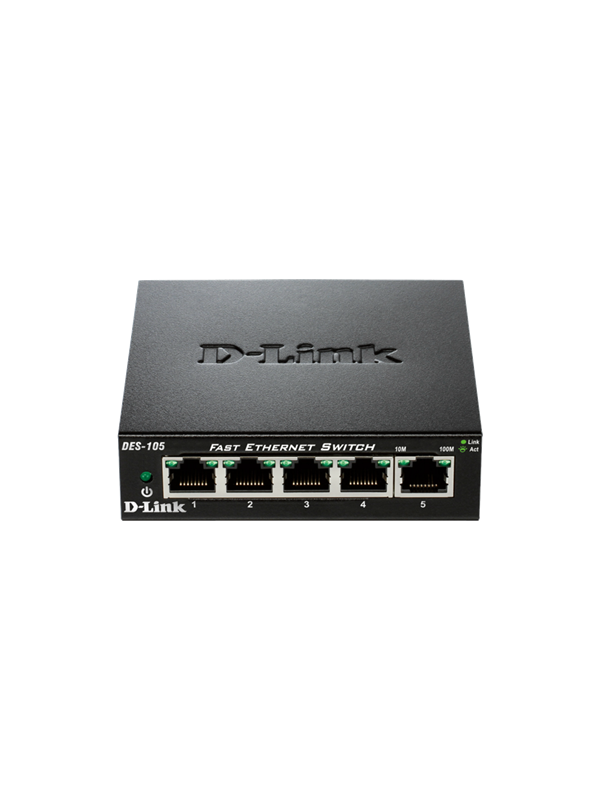 D-Link DES-105/E - 5-porttinen hallitsematon Fast Ethernet -kytkin, musta